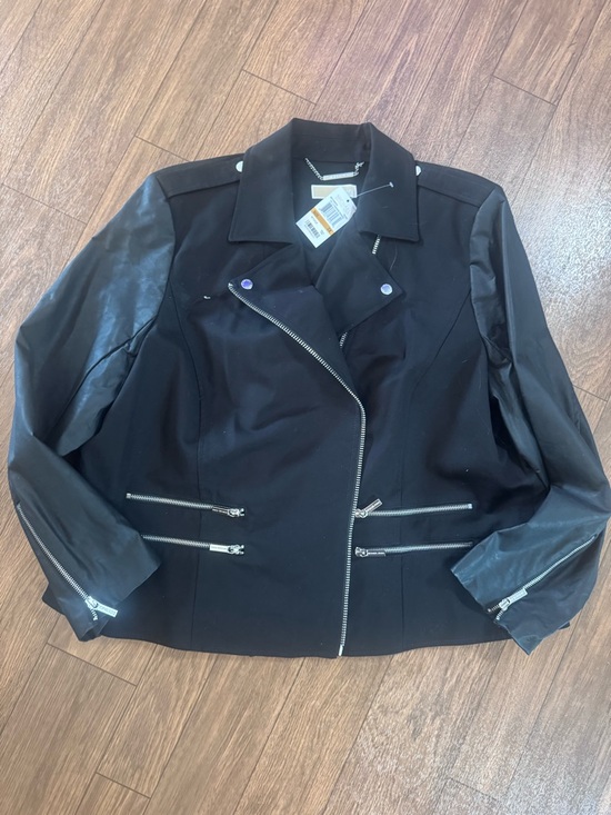 Michael Kors Jackets & Blazers - Womens Michael Kors Black Moto Jacket with Faux Leather Sleeves size 3X